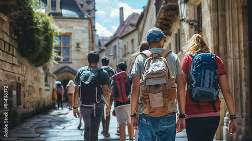 Fototapeta Naklejka Na Ścianę i Meble -  Group of Tourists A group of tourists with backpacks