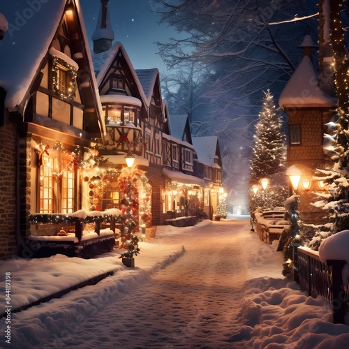 Winter night in european city. Beautiful Christmas and New Year background