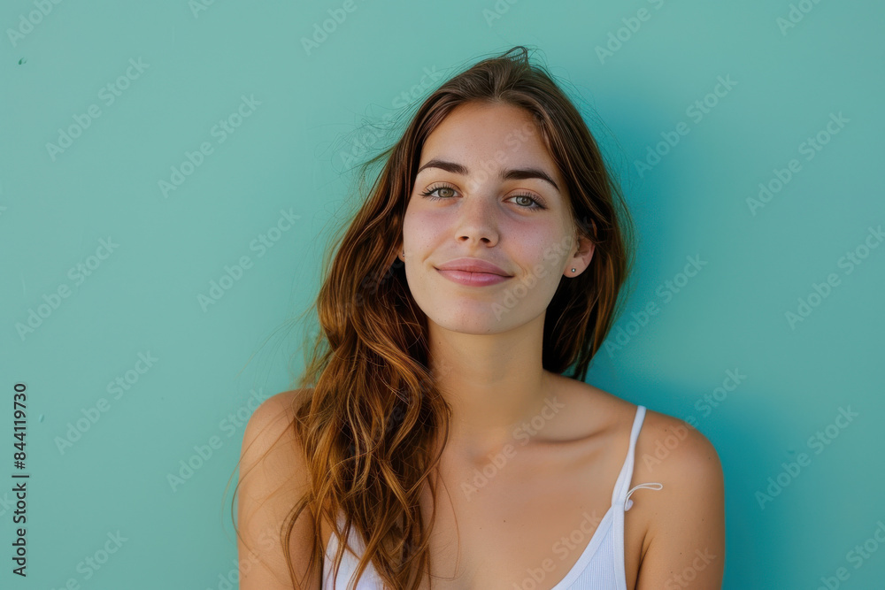 A close up portrait of a young woman with a subtle smile A close up portrait of a young woman with a subtle smile