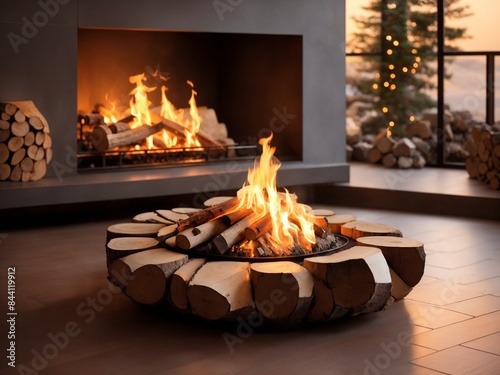 "Flames of Comfort: Serene Image of a Cozy Fireplace, With Dancing Flames Casting a Warm and Comforting Glow"