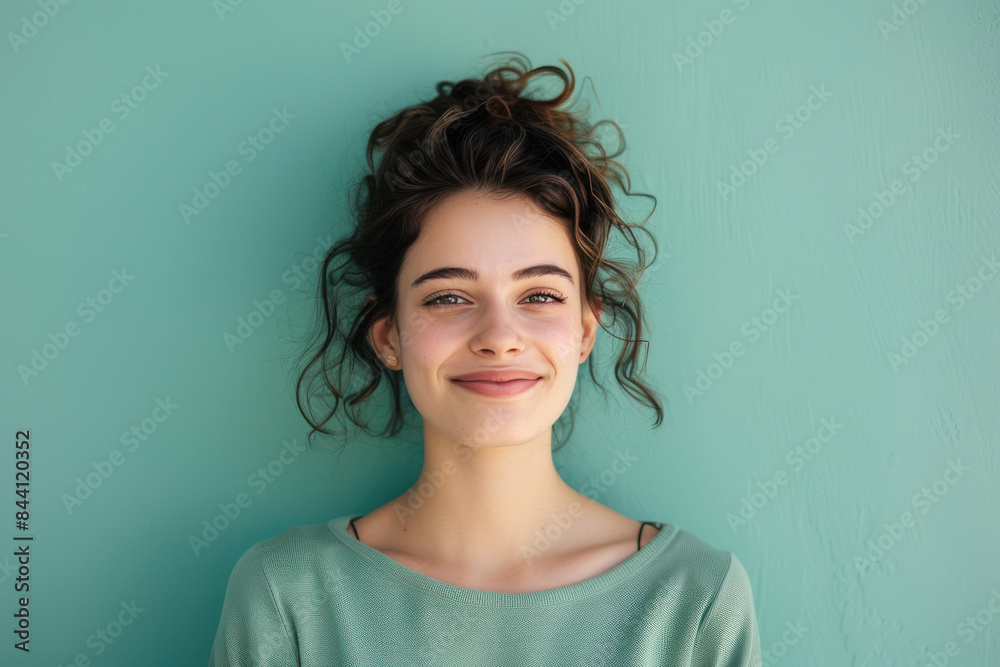 A close up portrait of a young woman with a subtle smile A close up portrait of a young woman with a subtle smile