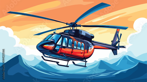 Helicopter in the sky 2d flat cartoon vactor illust