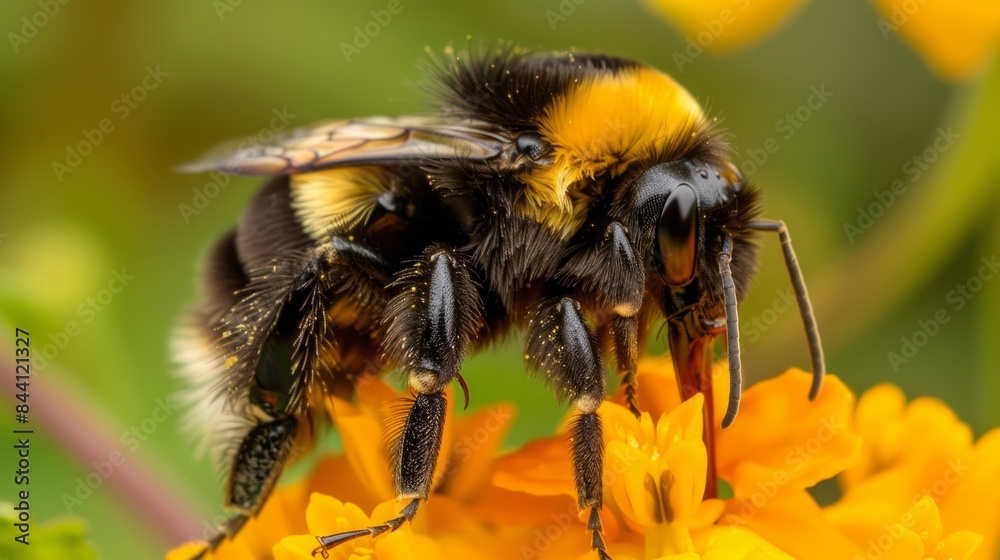Macro View of Bee on Yellow Flower Macro View of Bee on Yellow Flower