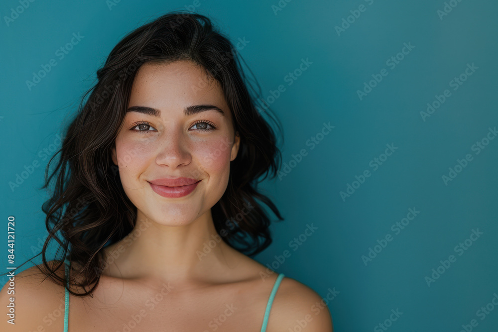 A close up portrait of a young woman with a subtle smile A close up portrait of a young woman with a subtle smile