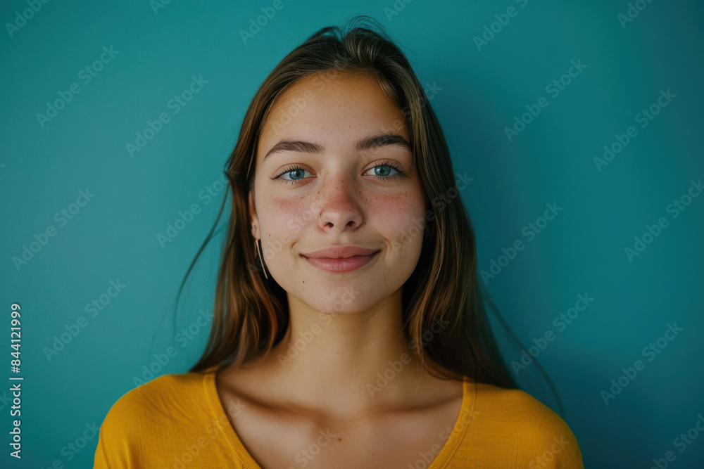 A close up portrait of a young woman with a subtle smile A close up portrait of a young woman with a subtle smile