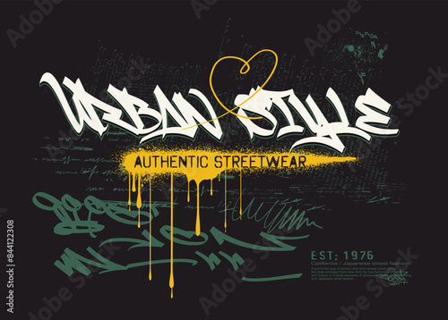 graffiti slogan print with neon spray, t shirt graphics print vector illustration design, Urban typography hipster street art for graphic t- shirt,