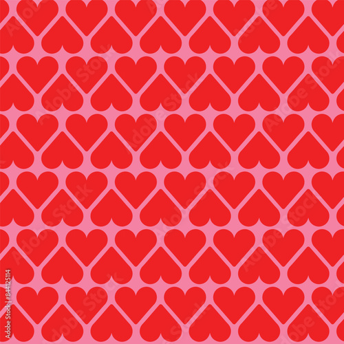 Red love heart seamless pattern illustration. Romantic background print. Valentine's day background texture, wedding design