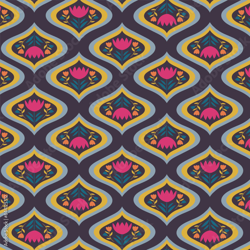 floral geometric vector block print digital seamless pattern