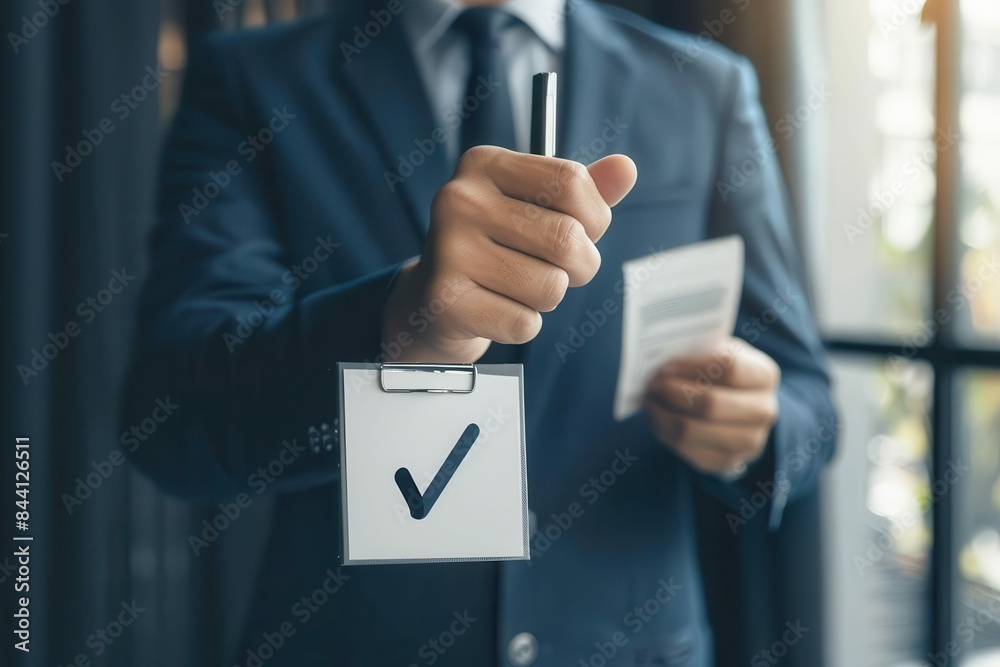 checkmark on checklist held by businessman goal achievement and success ...