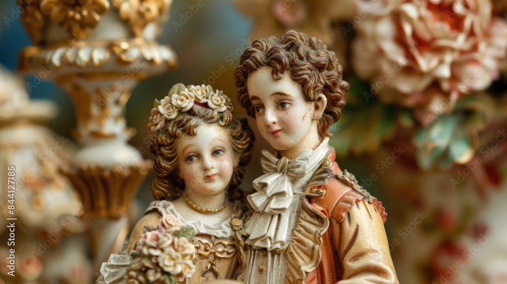 Detailed view of small statuette pair on marriage confection Detailed view of small statuette pair on marriage confection