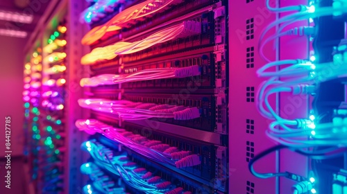 Colorful Network Cables in a Server Room photo
