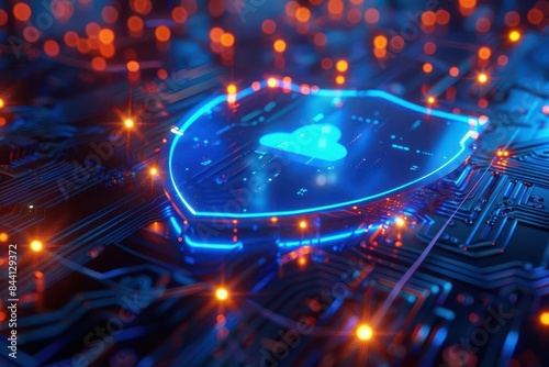 cybersecurity concept glowing blue shield protecting digital data from cyber threats secure network connection 3d render