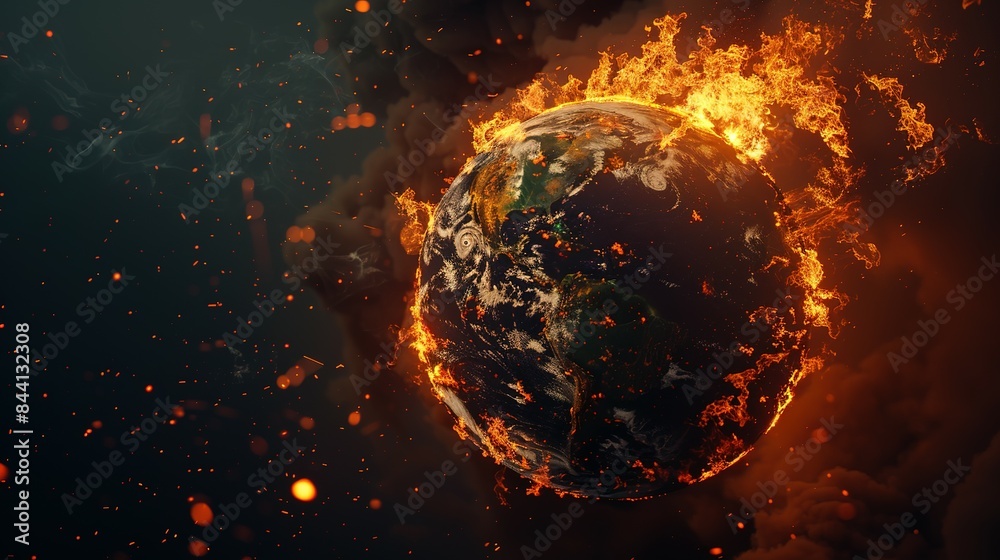 Earth globe engulfed in flames, America consumed by fire. Conceptual illustration of global warming, rising temperatures, extreme heat, and climate change disaster. Earth globe engulfed in flames, America consumed by fire. Conceptual illustration of global warming, rising temperatures, extreme heat, and climate change disaster.