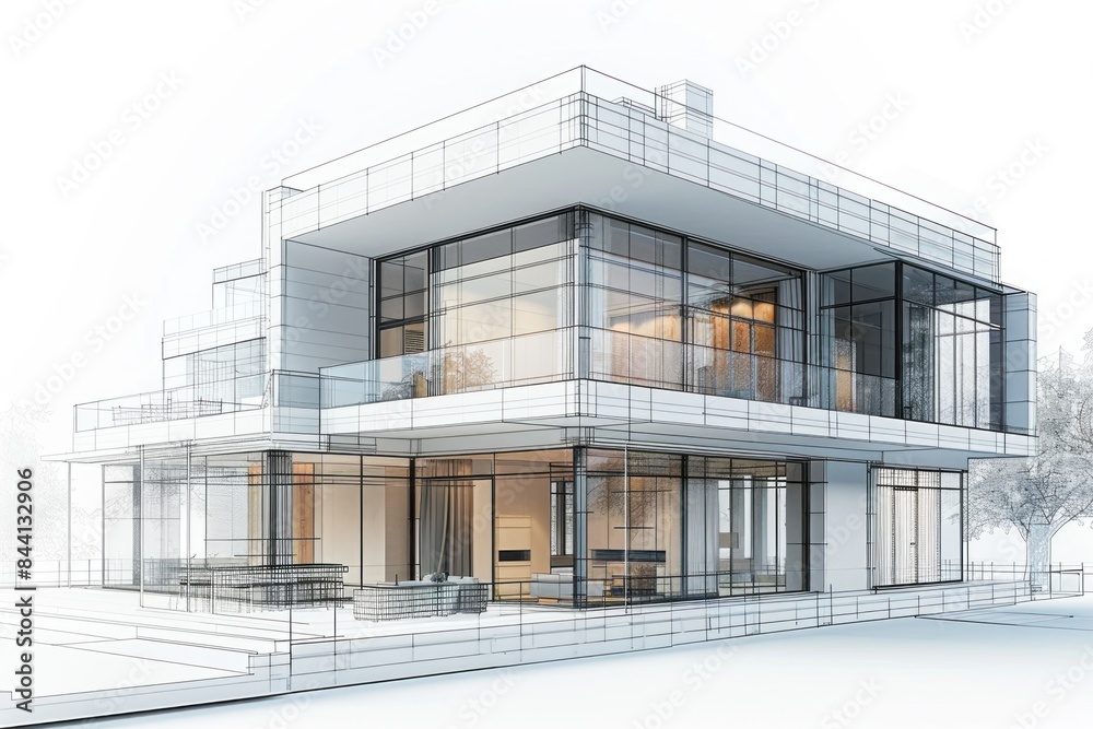 Modern Architectural Sketch of a Two-Story House Modern Architectural Sketch of a Two-Story House