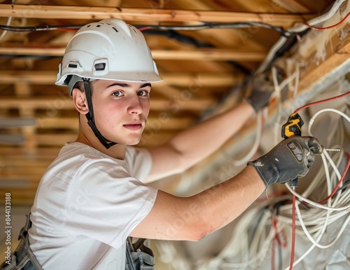 Young Electrician Working on Electrical Wiring in a Construction Site