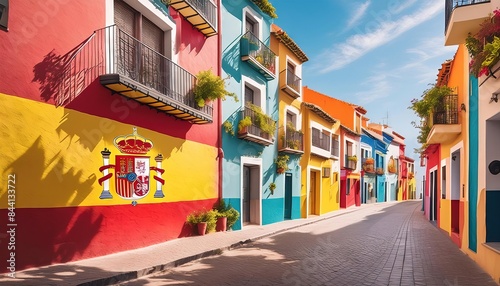 Colorful Spanish Street with Flag Murals