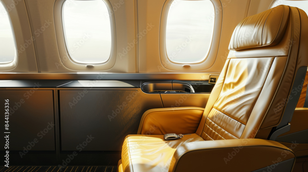 Fototapeta premium First-class luxury business seat for vacation or corporate airplane travel