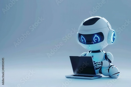 futuristic robot using laptop ai technology banner background digital transformation and automation concept 3d render