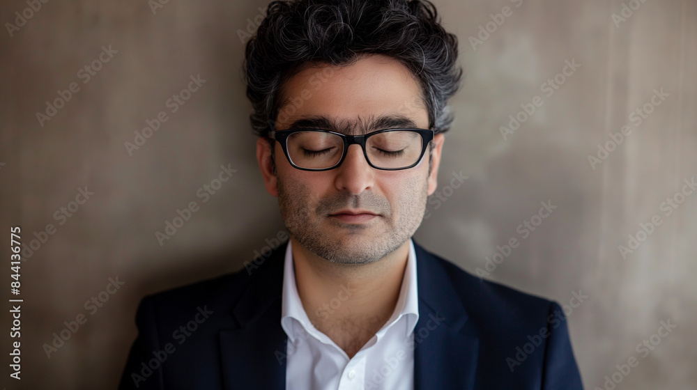 headshot of a meditating businessman headshot of a meditating businessman