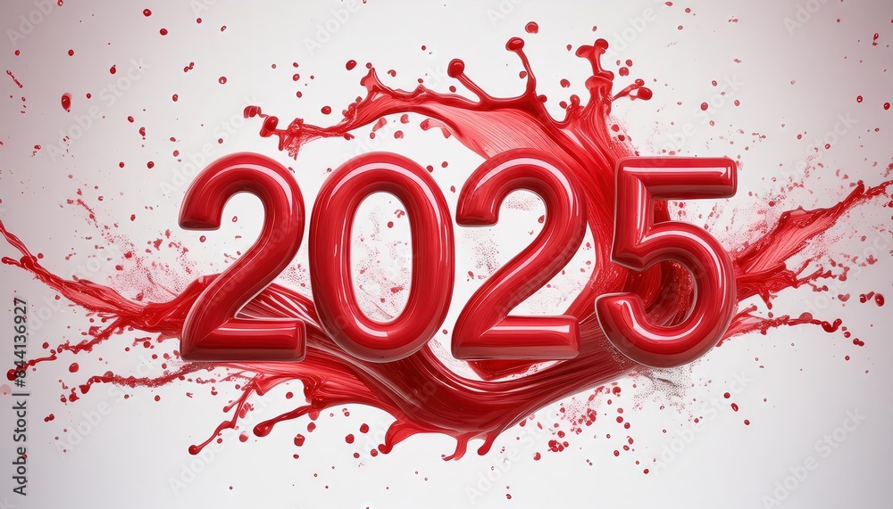 Obraz premium Year 2025 Text with Red Splash Effect