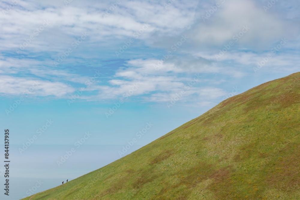 Hikers walking up ridge of Mt Tamalpais, San Francisco, California, USA. Hikers walking up ridge of Mt Tamalpais, San Francisco, California, USA.
