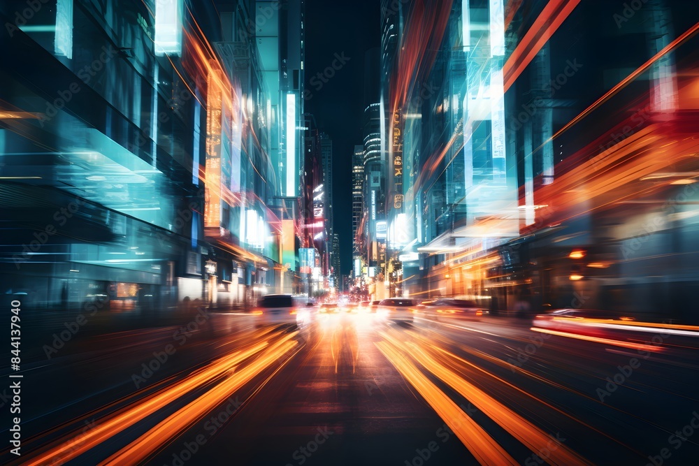 Blurred night heavy traffic in the city. Abstract background with bright colorful light trails on road. Nightlife. Speed and motion concept Blurred night heavy traffic in the city. Abstract background with bright colorful light trails on road. Nightlife. Speed and motion concept