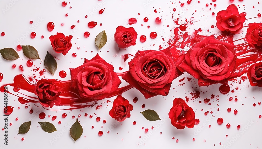 Red Roses in Artistic Paint Splash Red Roses in Artistic Paint Splash