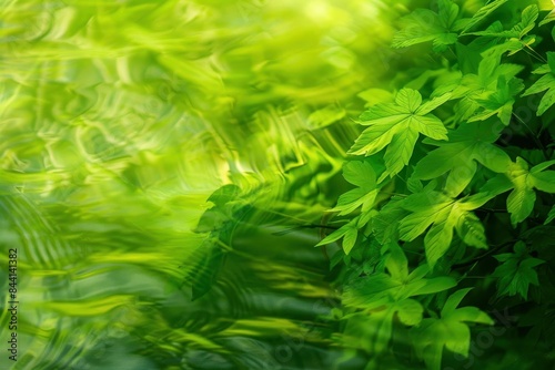 lush spring stream closeup with vibrant green foliage natures renewal and vitality captured in abstract horizontal banner
