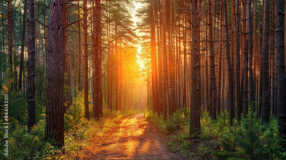 Fototapeta premium pine tree forest when sunset beautiful view landscape