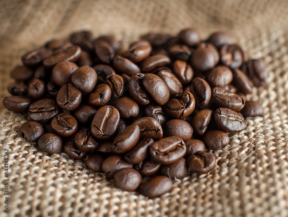Coffee beans arranged in the shape of a heart on a burlap sack, emphasizing warmth and love for coffee Coffee beans arranged in the shape of a heart on a burlap sack, emphasizing warmth and love for coffee