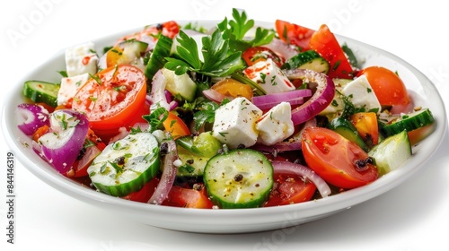 Tasty Greek Salad on a White Background