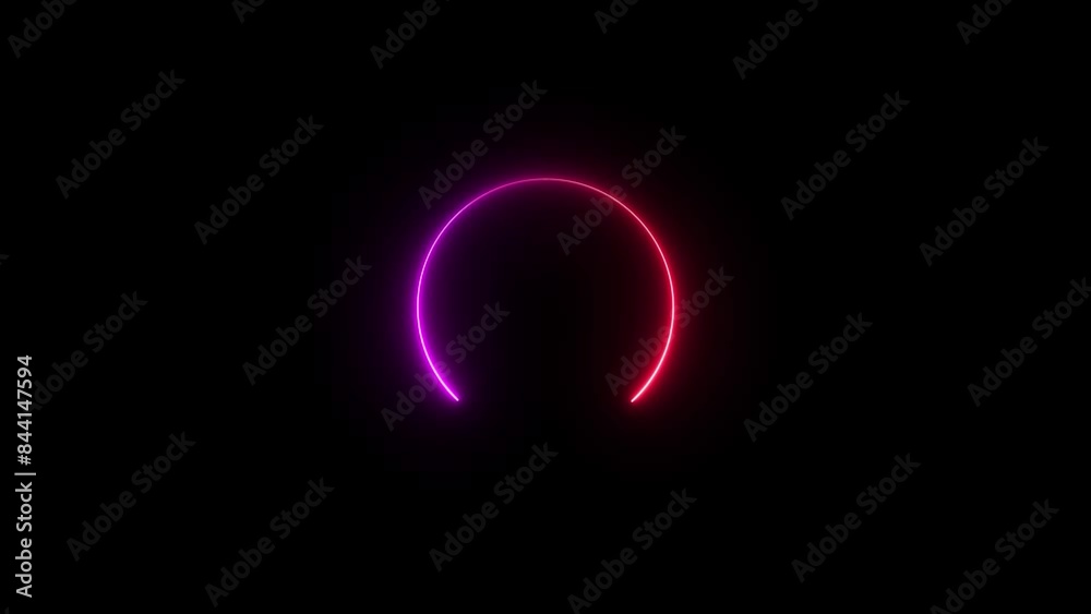 Abstract neon circle frame animation and seamless loop circle on black background.