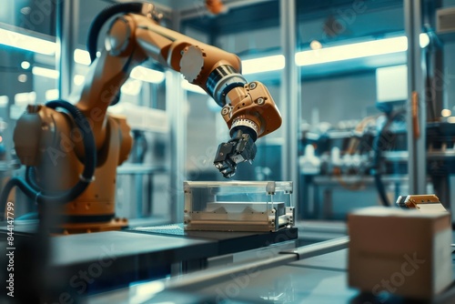robotic arm in modern automated factory advanced industrial manufacturing technology