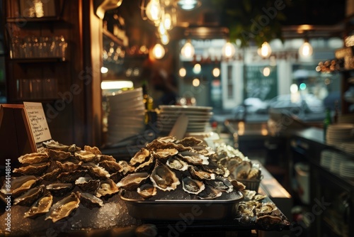 Oyster bar with various types photo