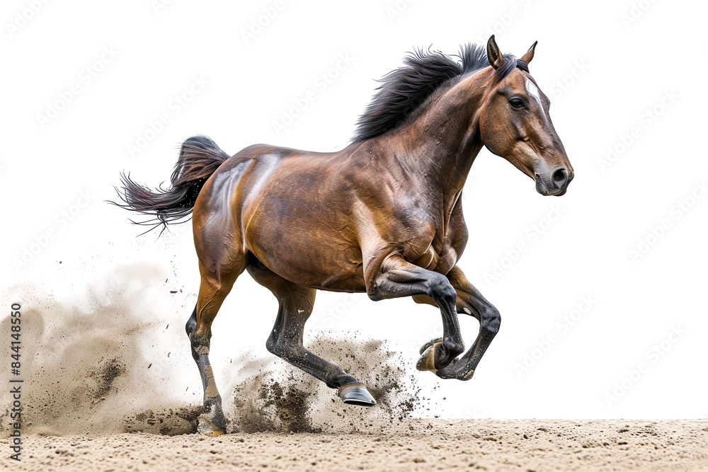 Horse in action in white background