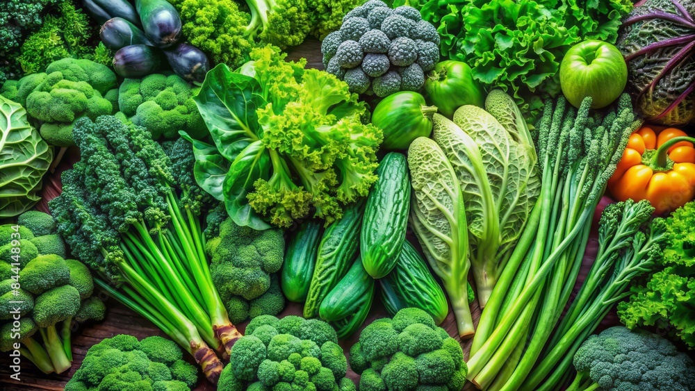 Vibrant illustration showcasing an array of vitamin k-rich green vegetables, including kale, spinach, and broccoli, in a stunning, intricately detailed, and colorful arrangement. Vibrant illustration showcasing an array of vitamin k-rich green vegetables, including kale, spinach, and broccoli, in a stunning, intricately detailed, and colorful arrangement.