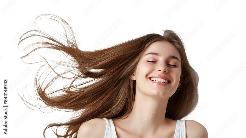 Happy woman with vibrant red hair smiling, transparent backdrop. Happy woman with vibrant red hair smiling, transparent backdrop.