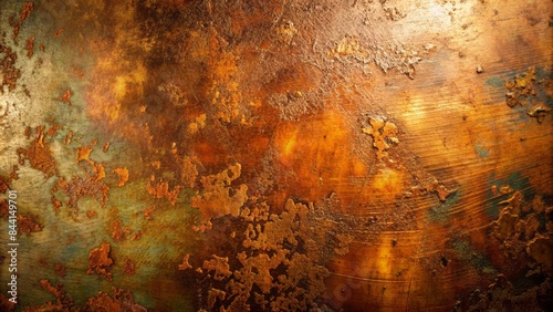Distressed, vintage copper bronze surface featuring rustic, orange-hued texture with intricate imperfections, evoking a sense of aged, luxurious metallic decay.