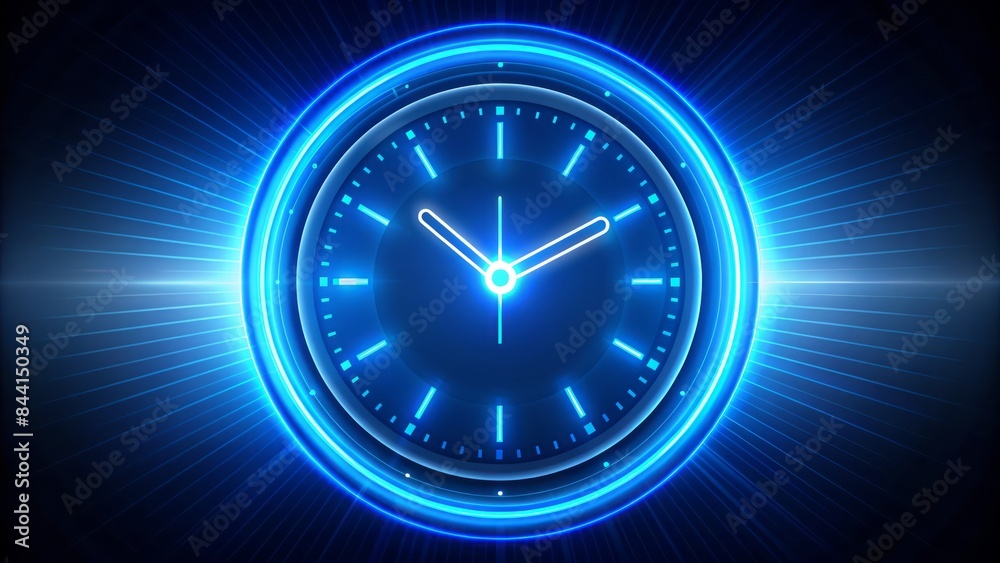 Futuristic digital clock light effect with glowing silhouette of clock representing time, set against a vibrant blue neon clock vector illustration background. Futuristic digital clock light effect with glowing silhouette of clock representing time, set against a vibrant blue neon clock vector illustration background.