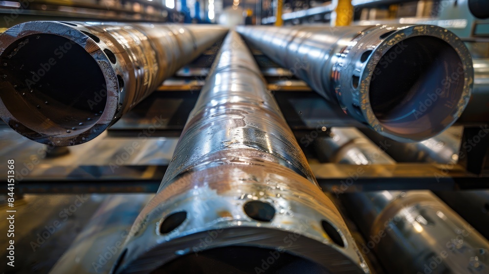 Naklejka premium Metal pipes for oil production viewed in sections