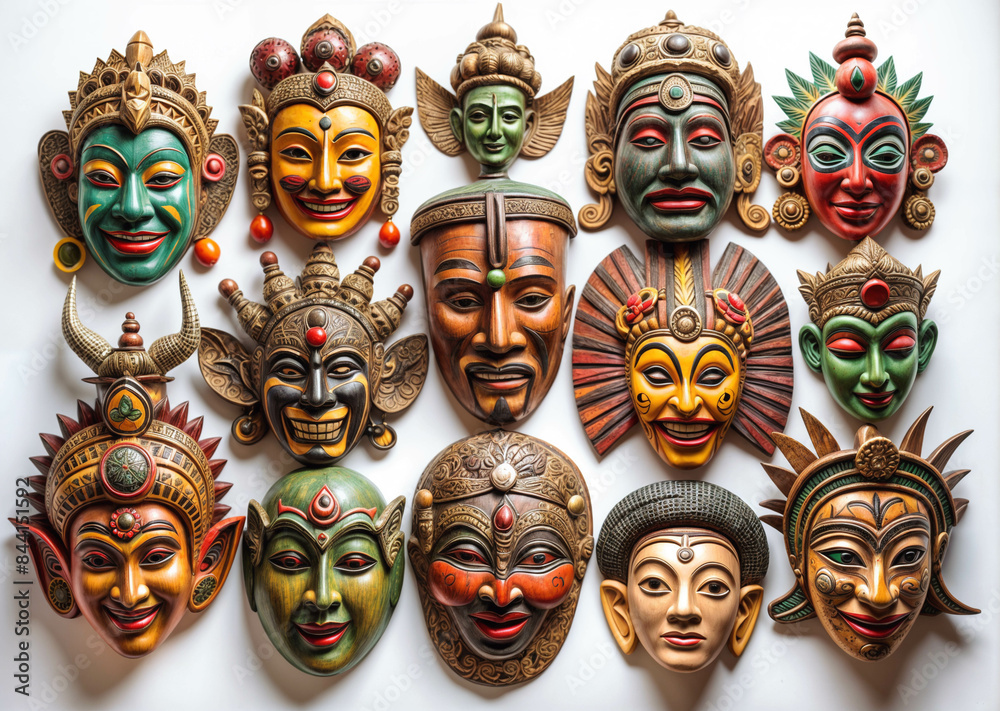 Collection of Traditional Cultural Masks on Display Collection of Traditional Cultural Masks on Display