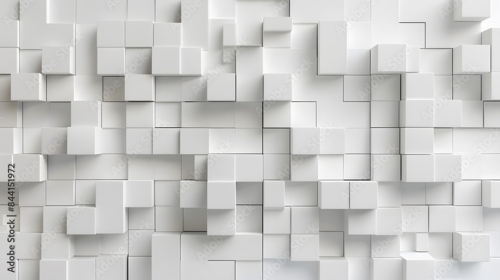 Random shifted white cube boxes block background wallpaper banner with copy space. 