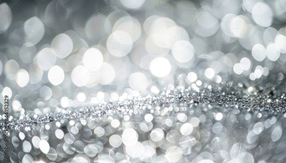 Abstract silver glitter bokeh background. Bright and festive, perfect for holiday, celebration, and elegant designs.