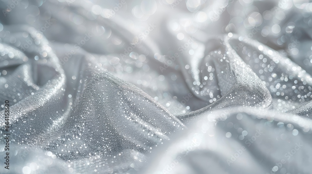Close-up of shimmering silver fabric with small sparkling particles, creating a luxurious and elegant texture, perfect for design backgrounds. Close-up of shimmering silver fabric with small sparkling particles, creating a luxurious and elegant texture, perfect for design backgrounds.