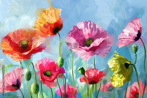 vibrant floral background with colorful poppies for spring and summer themes digital painting © Lucija