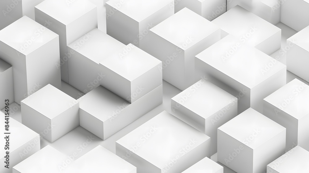 Random shifted white cube boxes block background wallpaper banner with copy space. Random shifted white cube boxes block background wallpaper banner with copy space.