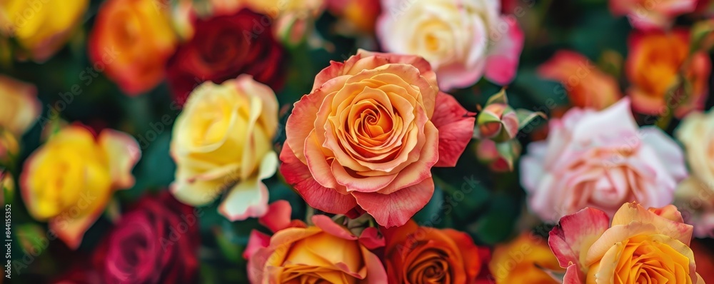 Vibrant, colorful roses in full bloom, showcasing beautiful petals in various shades, creating a stunning garden view. Vibrant, colorful roses in full bloom, showcasing beautiful petals in various shades, creating a stunning garden view.