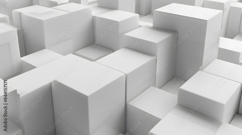Random shifted white cube boxes block background wallpaper banner with copy space. Random shifted white cube boxes block background wallpaper banner with copy space.