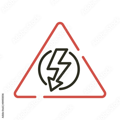 Danger high voltage triangle outline icon. Thunderbolt electricity caution vector icon illustration image