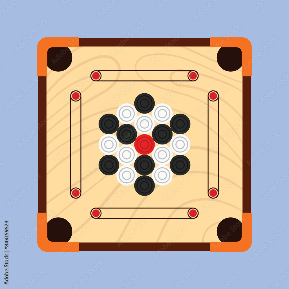 Wooden Carrom Board Game Vector Illustration Carrom game icon Indian